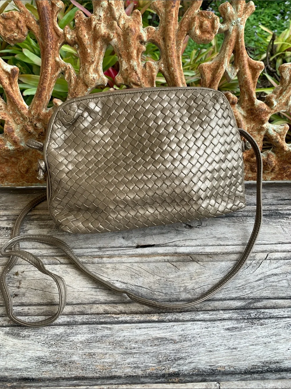 Vintage 80’s Ganson Leather Intrecciato Style Woven Crossbody Bag